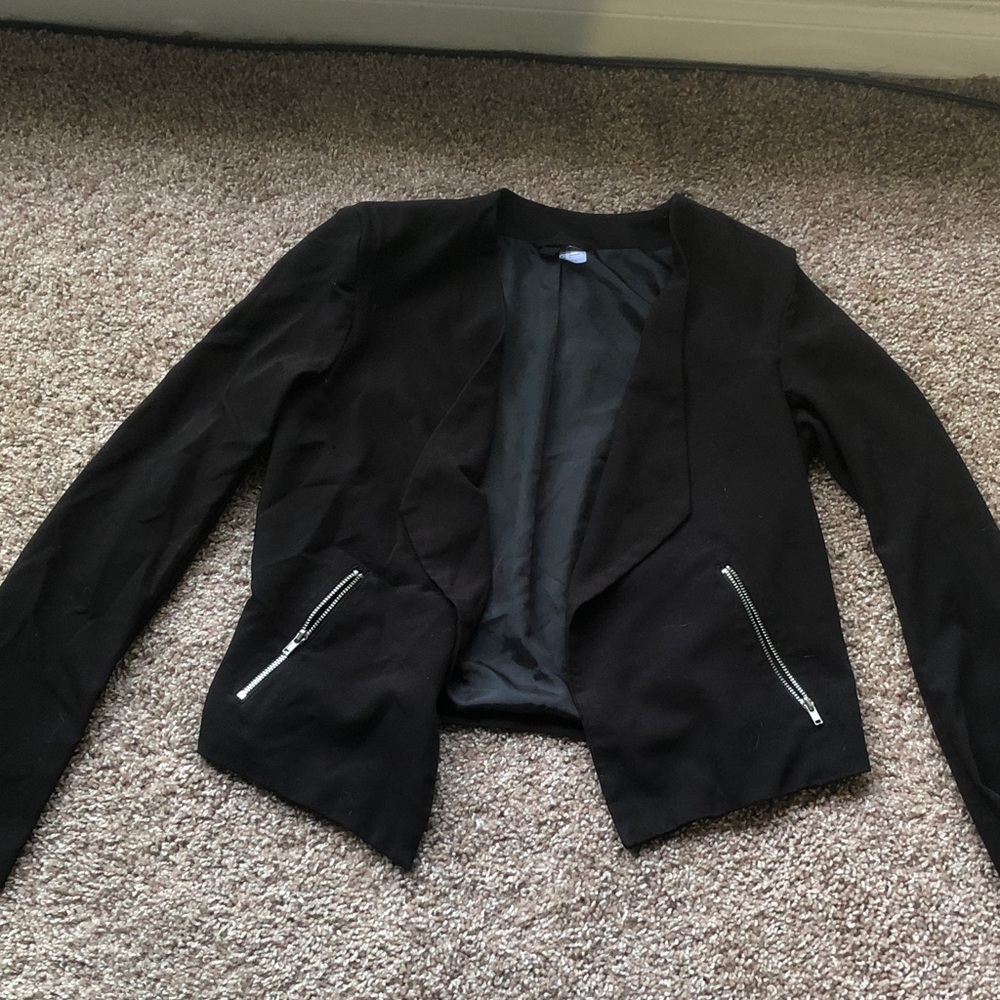 H&M Black Blazer with Silver Zipper Accents